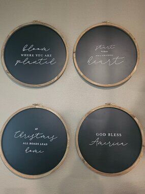 Seasonal Round Embroidery Inspired Signs, Set of 4 - Decor Steals